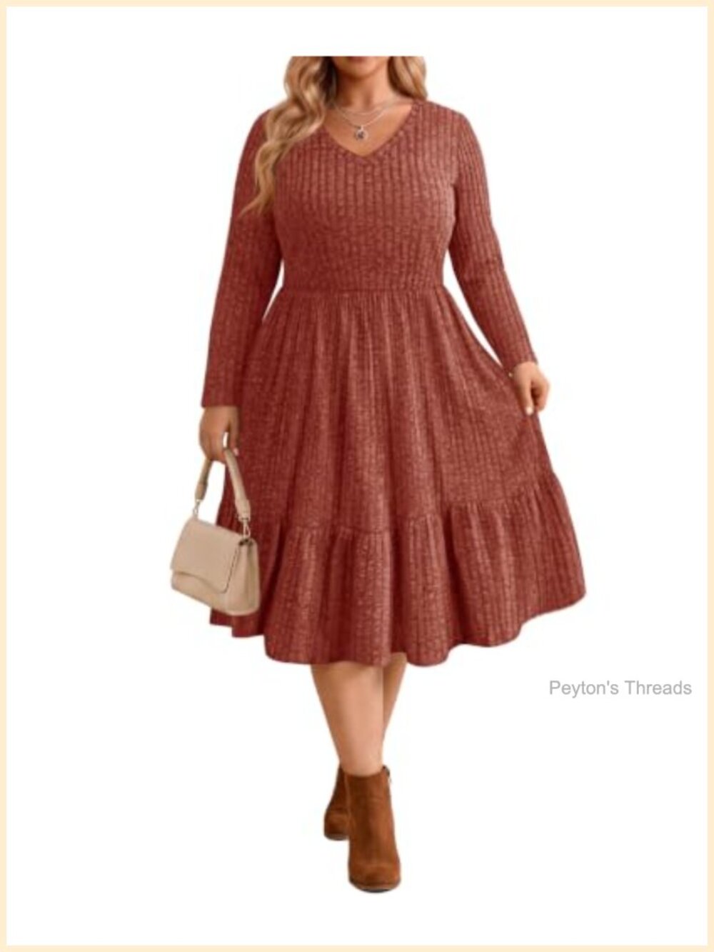 Plus Size Long Sleeve Sweater Dress Knee Length with Pockets Casual